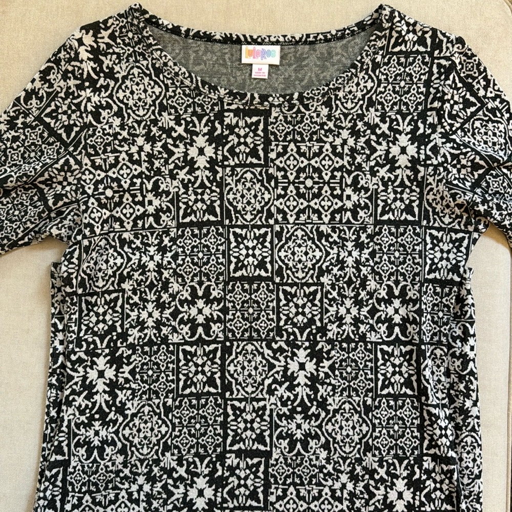 LuLaRoe Size M Women’s Julia Dress Black & White Mosaic Tile Print